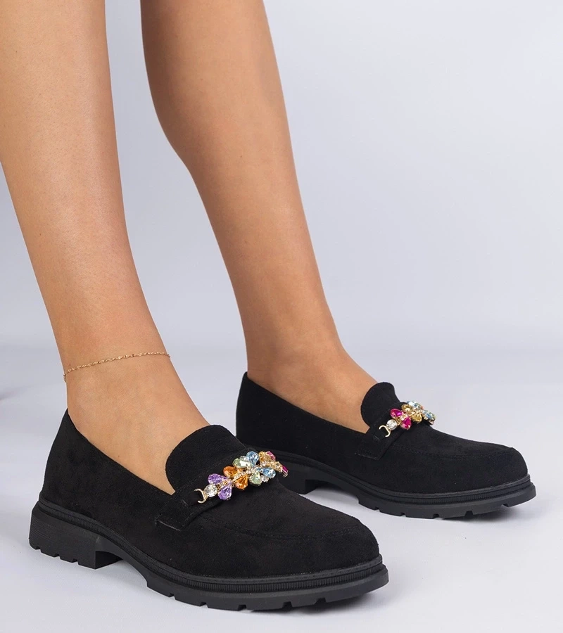 Gemre Mocasini negri de damă decorați cu pietre Liliana