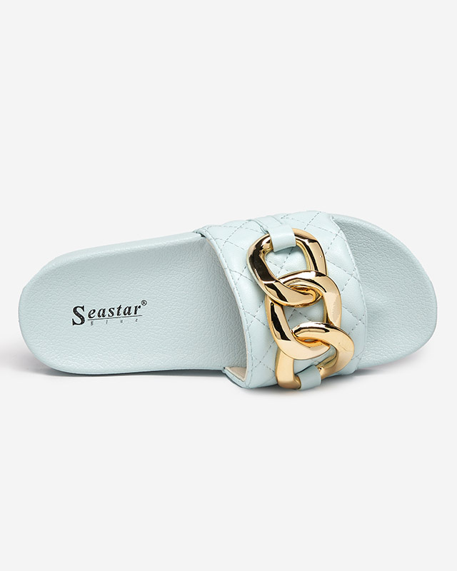 Resti Blue women's quilted slippers with a gold chain Eteris - Footwear