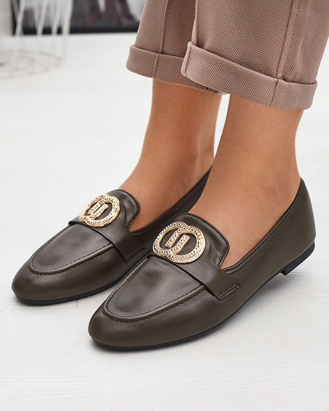 Resti Dark green women&#039;s moccasins with gold embellishment Uletta - Footwear