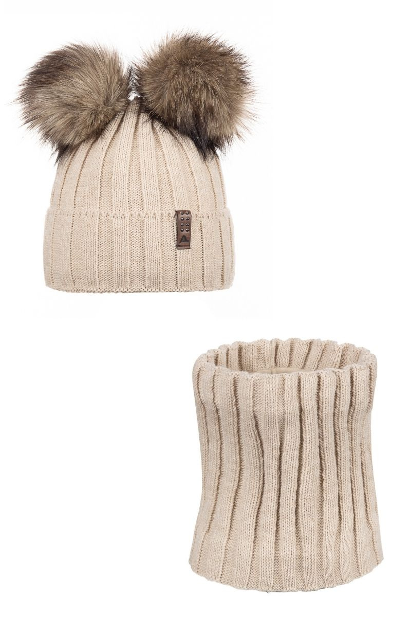 Súprava čiapky a šálu Ander BIANCA - béžová