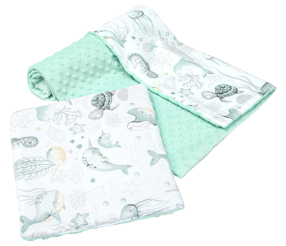 Medi Partners Quilt 75x100 + pillow 35x30 cotton + minky – Ocean + minty minky