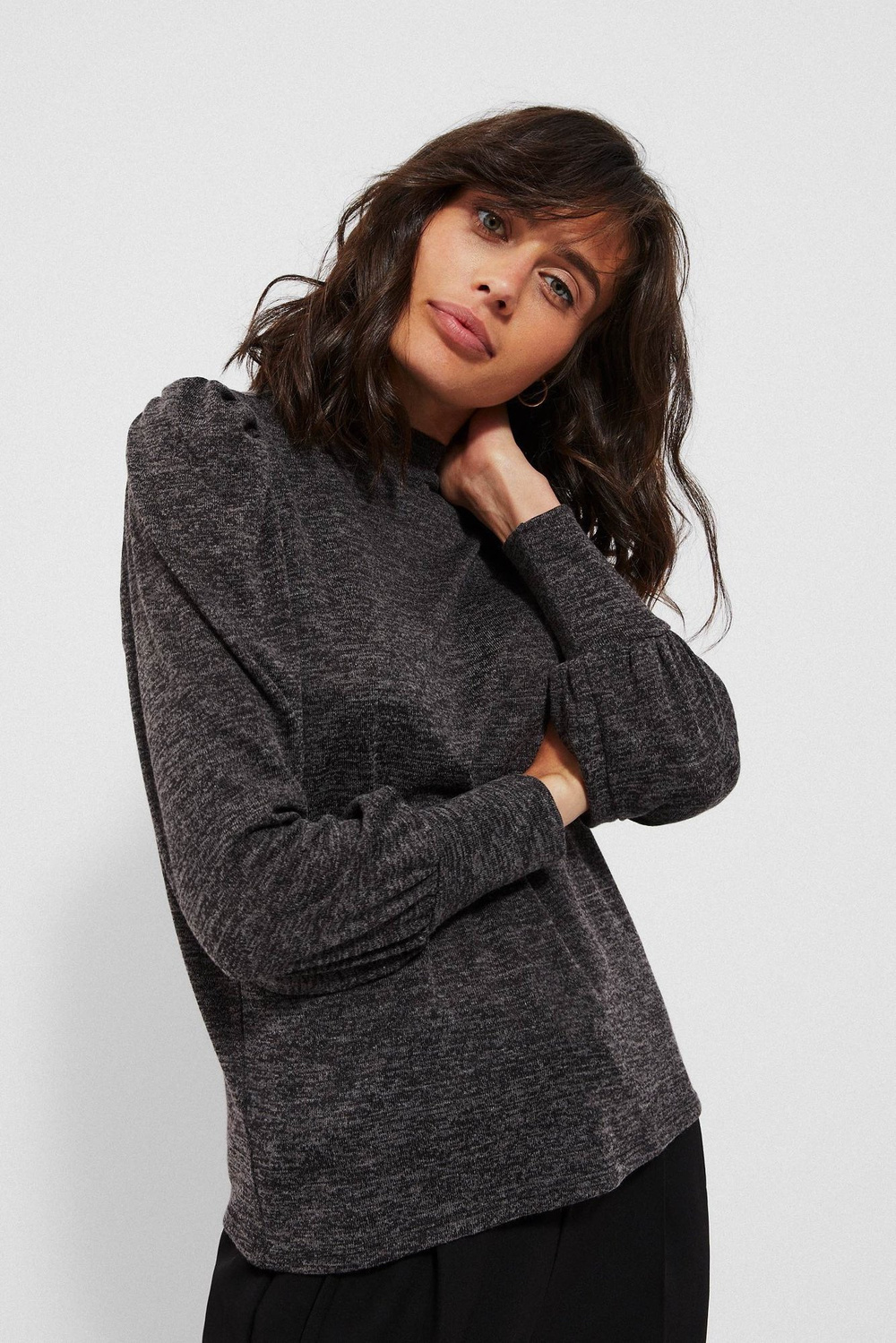 Marisse Melange Sweatshirt With Puff Sleeves Z-Bl-3616 Graphite Mel