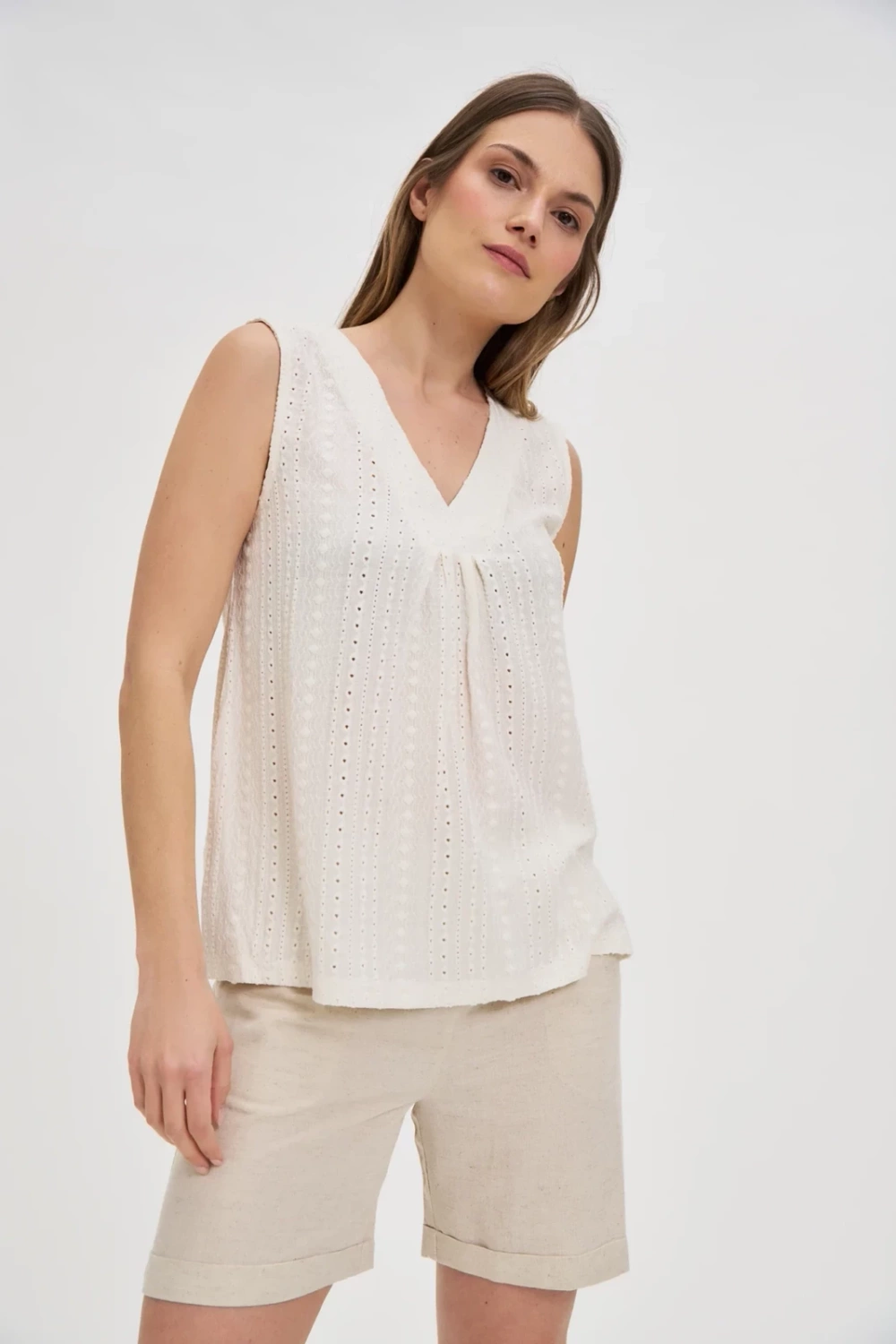 Marisse Ecru V-Neck Top