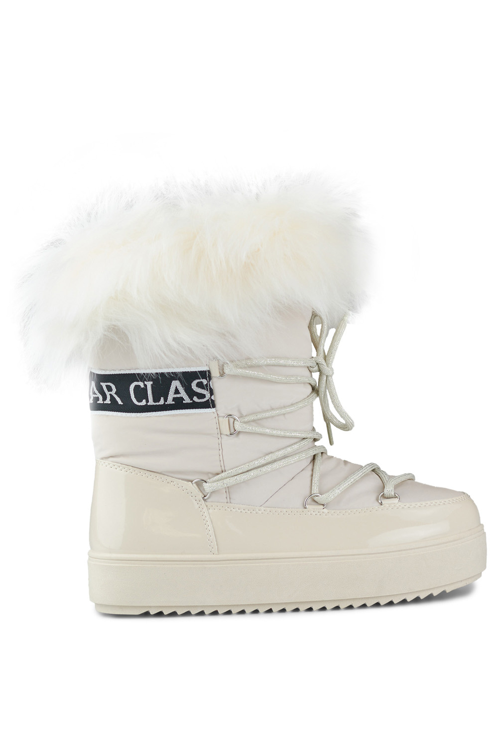 primohurt Beżowe śniegowce damskie z ozdobnym futerkiem
