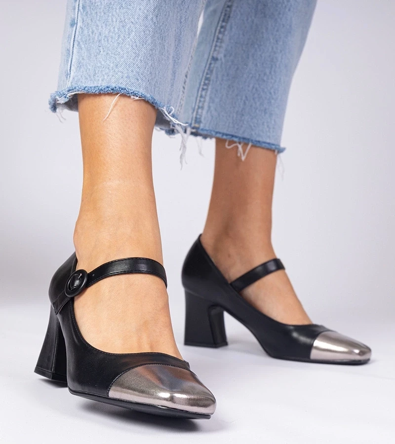 Gemre Pantofi negri de damă cu vârf argintiu Radora