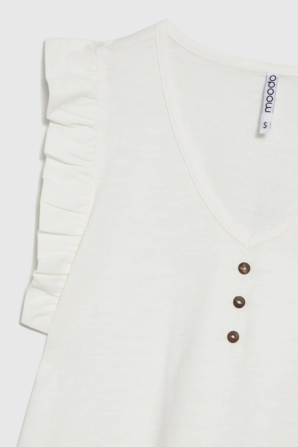 Marisse White Blouse With Ruffles On The Shoulders