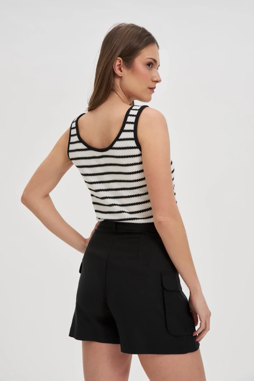 Marisse Black And White Striped Top