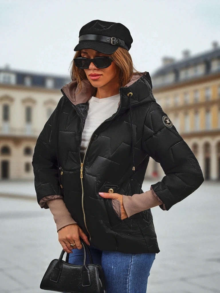 Resti Women's Quilted Jacket with Hood and Cuffs on Sleeves Raven Peak