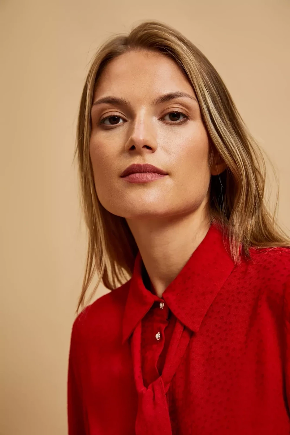 Marisse Red Tie-Neck Shirt