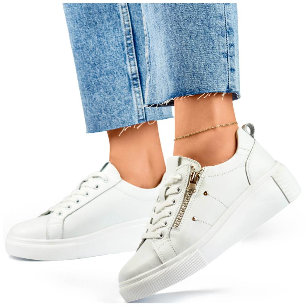 primohurt Białe skórzane buty sportowe damskie