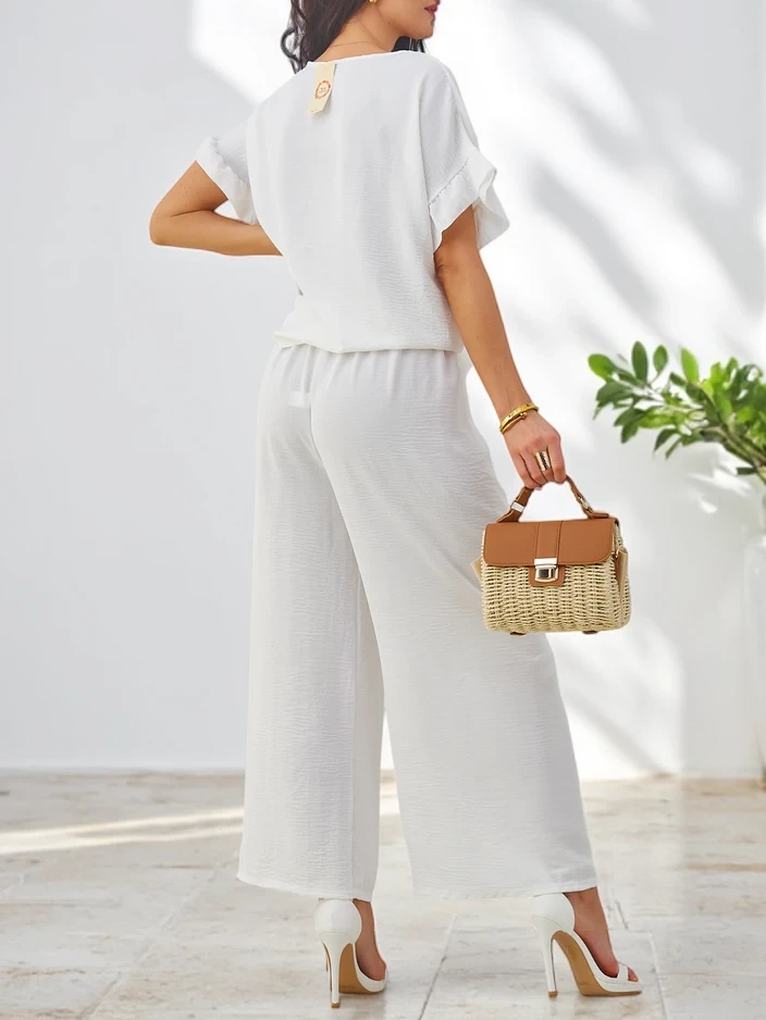 Resti Women's casual set with a short-sleeve blouse and wide trousers