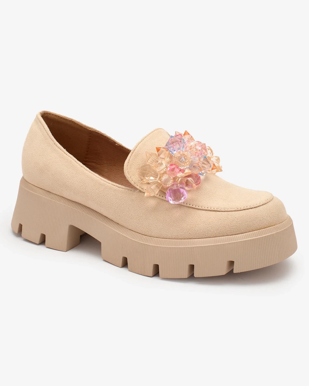 Resti Beige women&#039;s moccasins with colorful crystals Crystal Glam