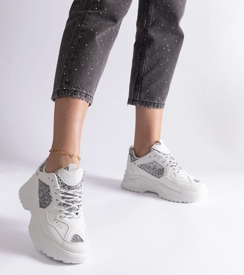 Gemre Adidași albi de damă cu inserții strălucitoare Caraballo