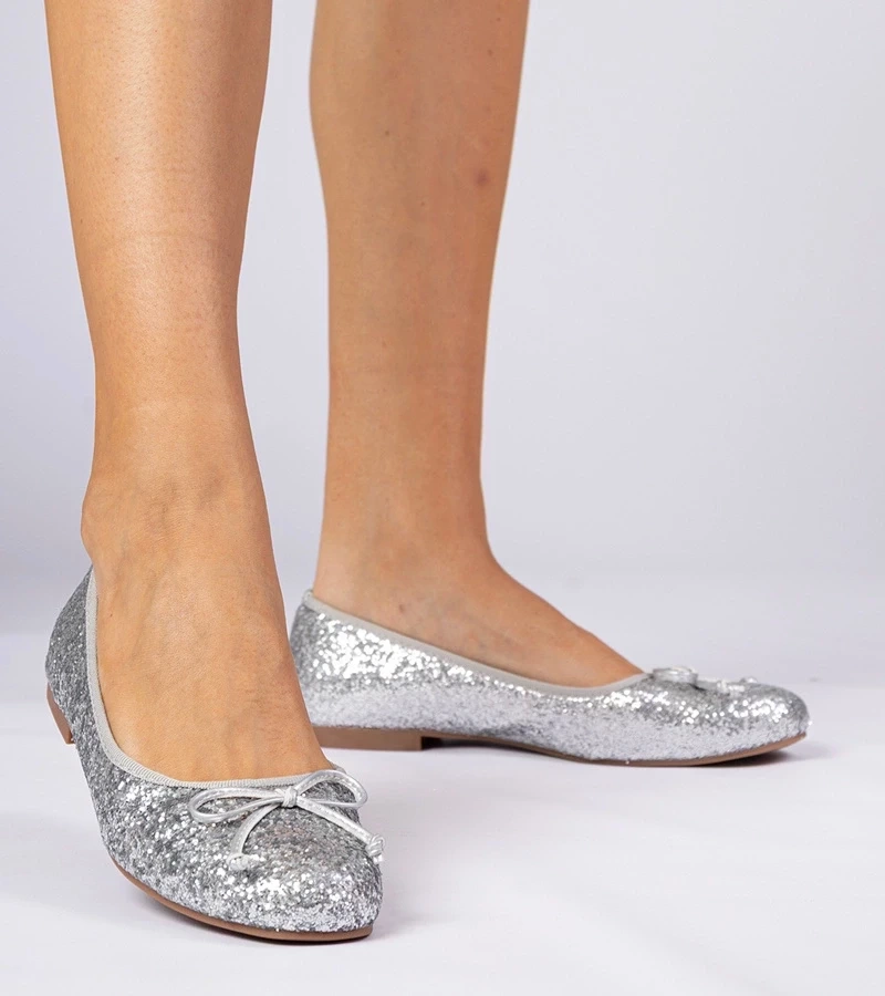 marka niezdefiniowana Silver glitter ballet flats with bow Vellas