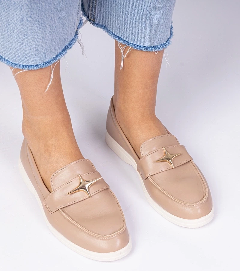 Gemre Mocasini de damă bej închis cu decorațiune aurie Senna