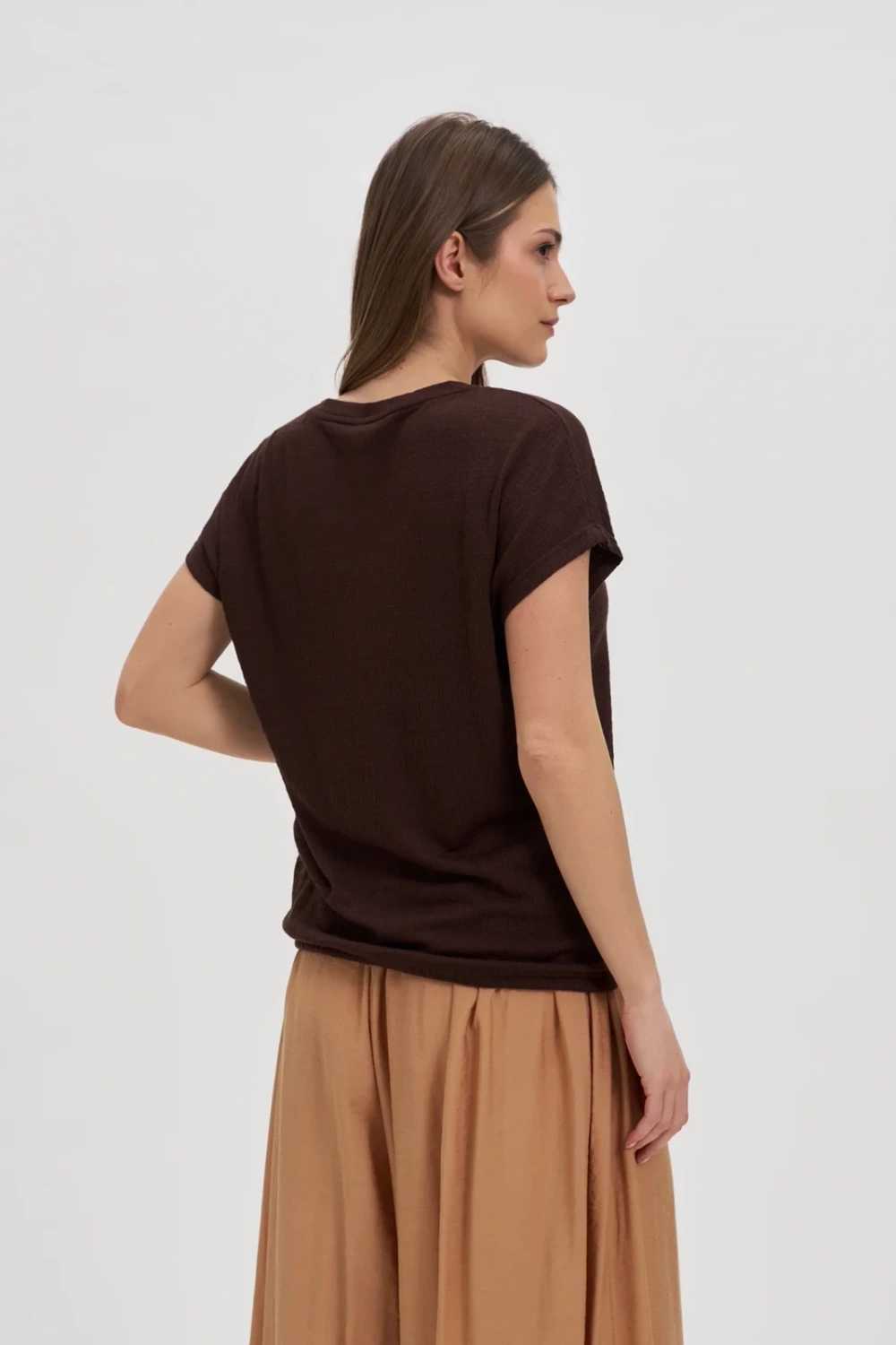 Marisse Brown V-Neck Blouse