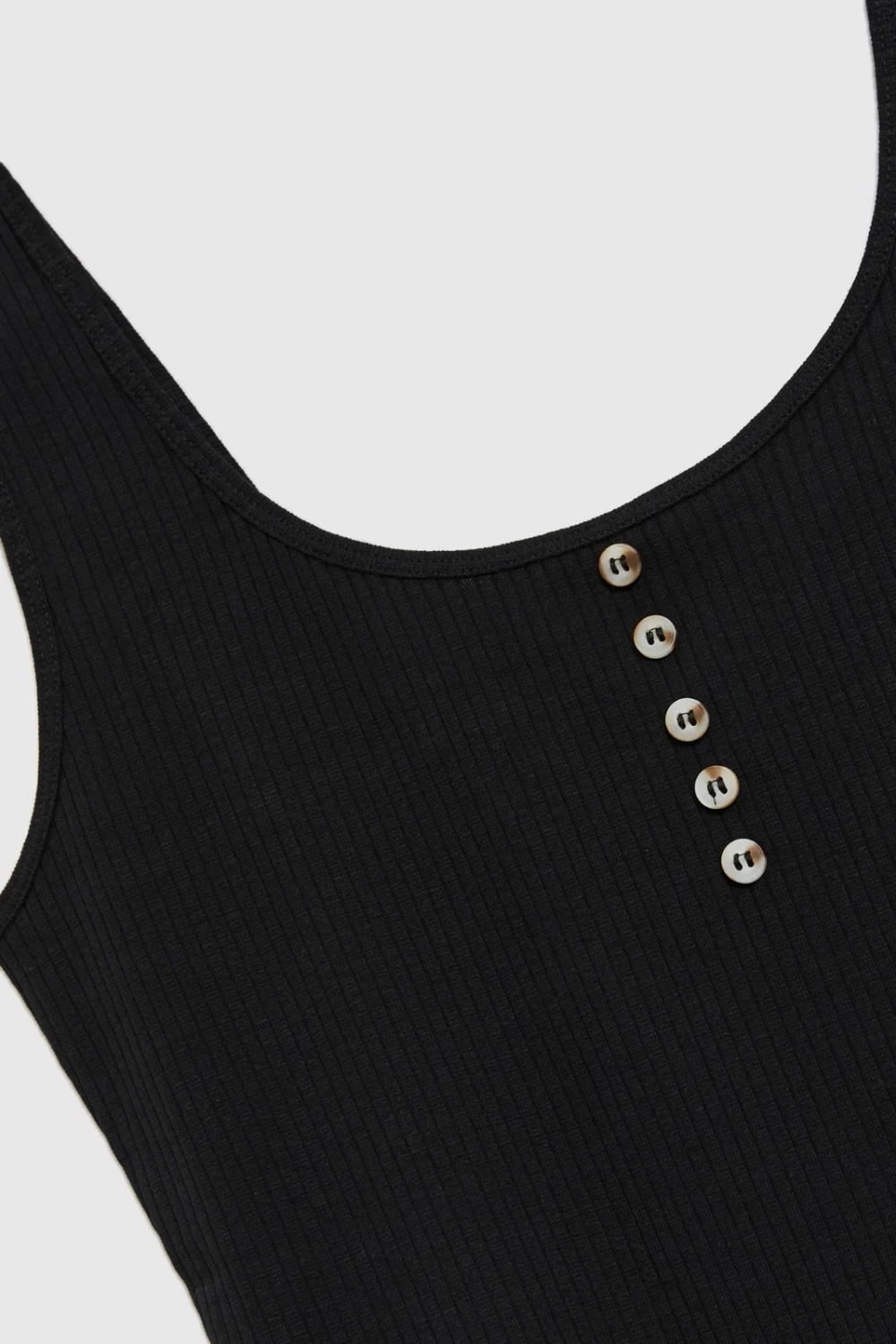 Marisse Black Ribbed Button-Up Top