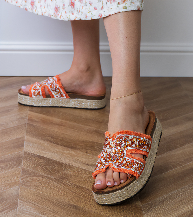 D/CEO Orange espadrille sandals with rhinestones and stones Najros