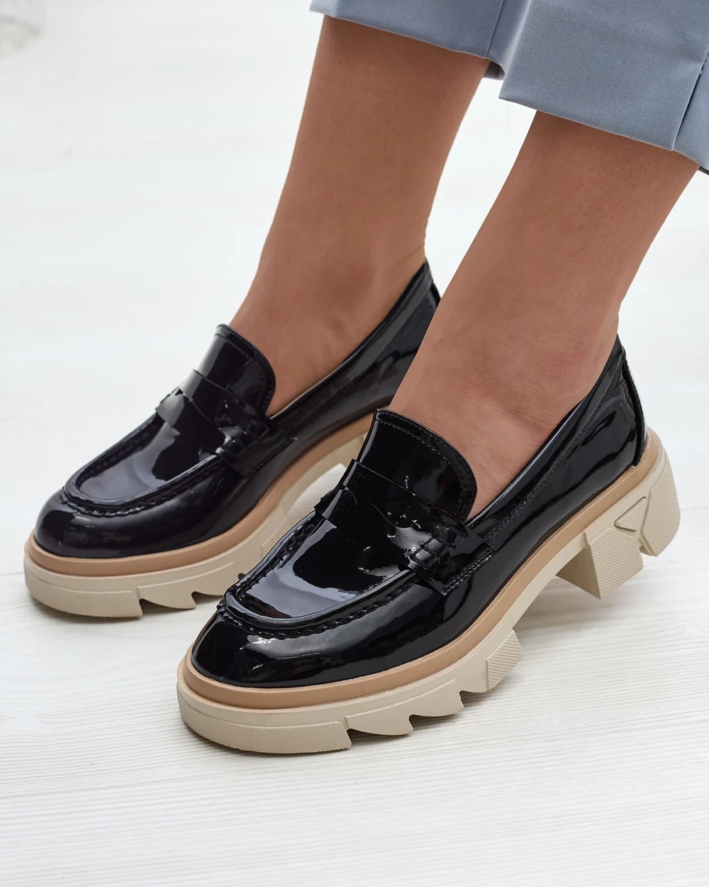 Resti Black women's eco leather patent leather moccasins Sepop- Footwear