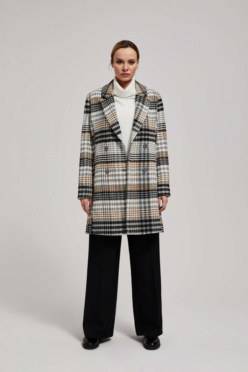 Marisse Double-Breasted Check Coat