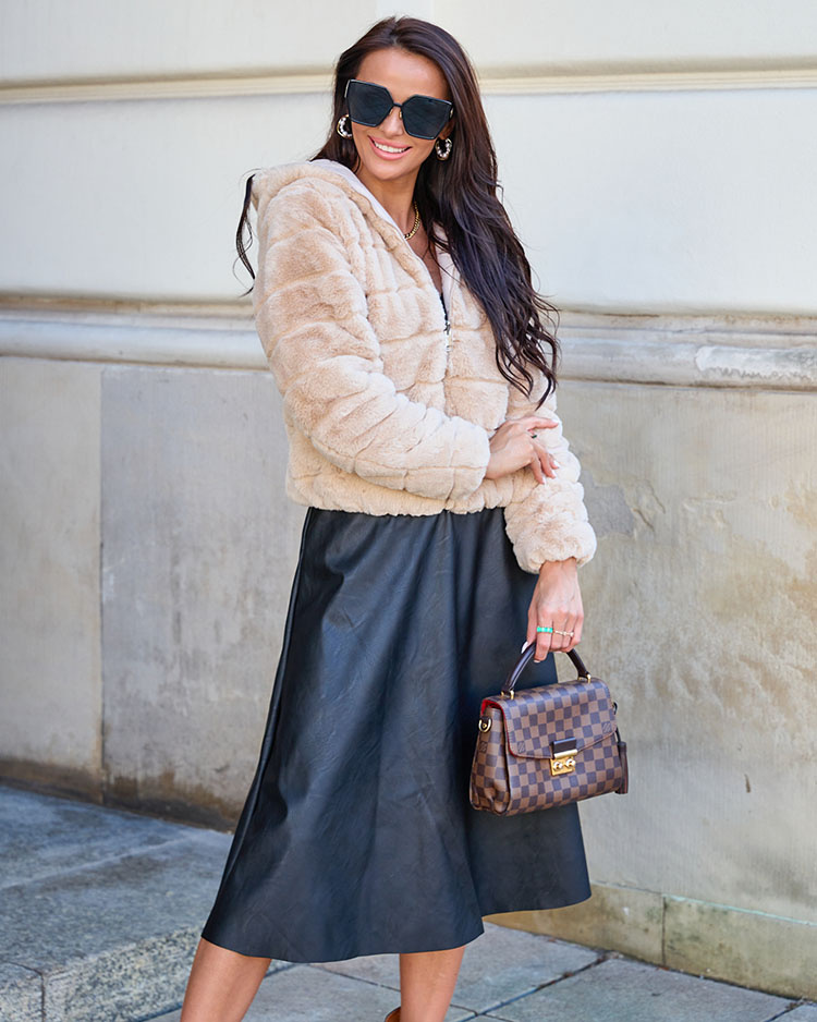 Resti Double-sided women's jacket with fur in beige