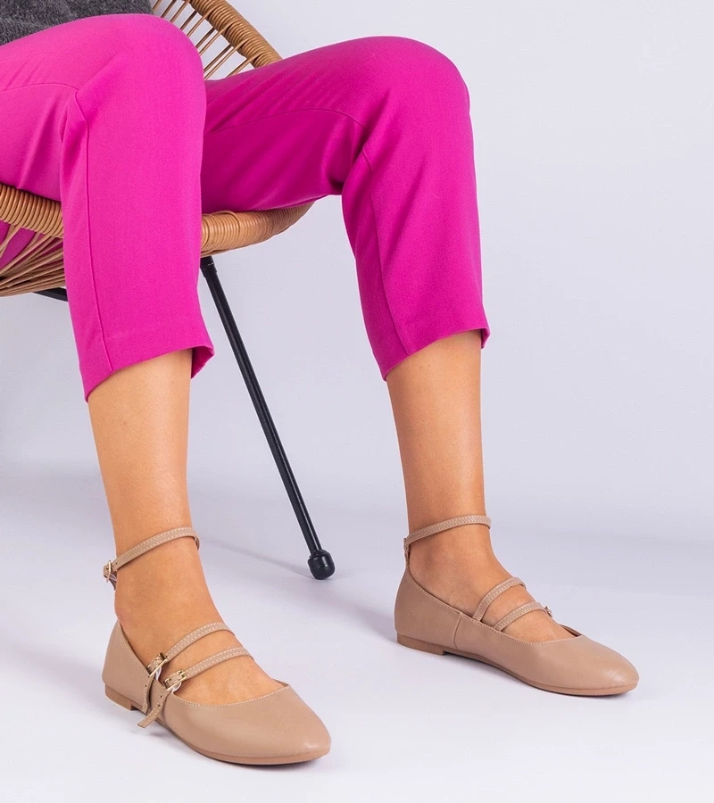 Gemre Balerini bej din piele ecologică cu catarame Vitoldora