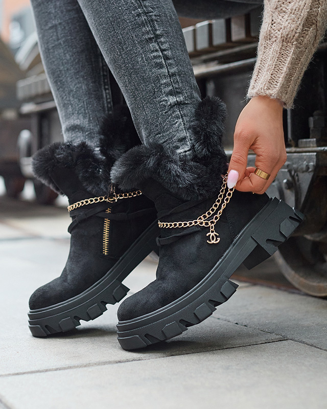 Resti Black women&#039;s eco-suede boots with chain Videric - Footwear