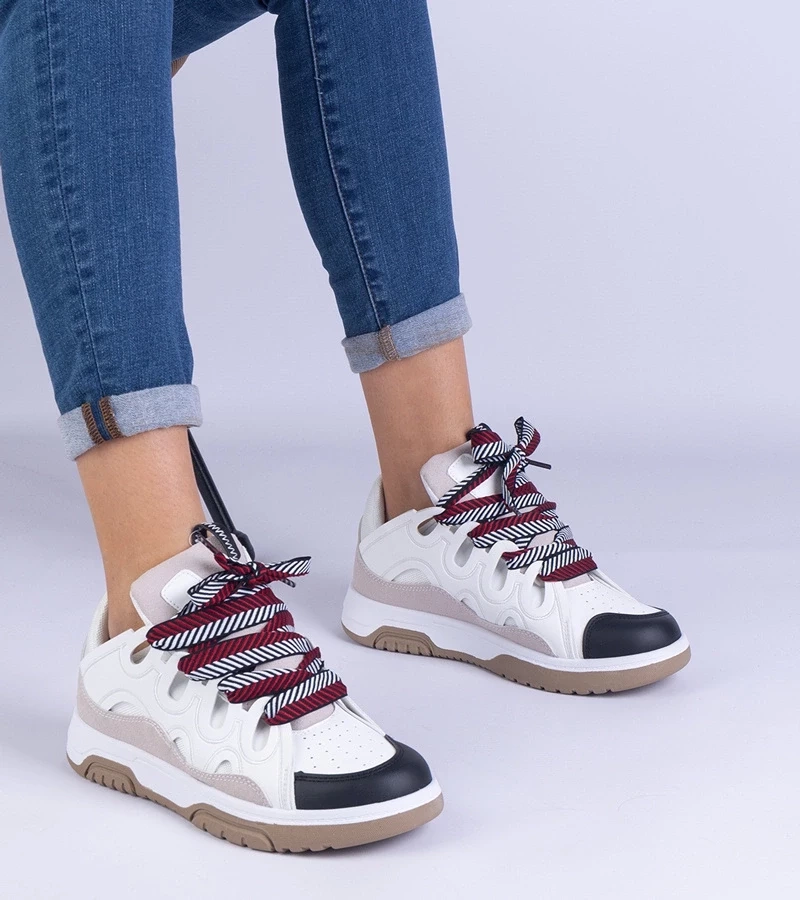 Gemre Adidași albi de damă cu șiret decorativ Grejs