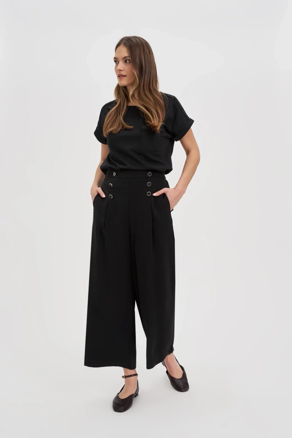 Marisse Cotton T-Shirt Decorated With Beads, Black