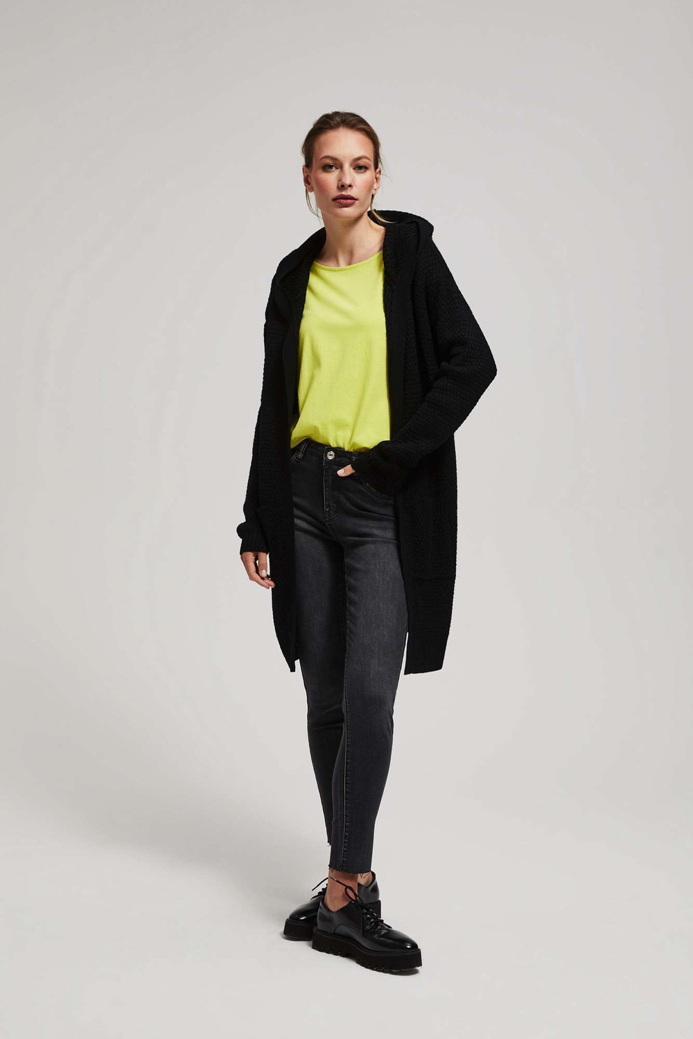 Marisse Long Cardigan With Pockets, Black