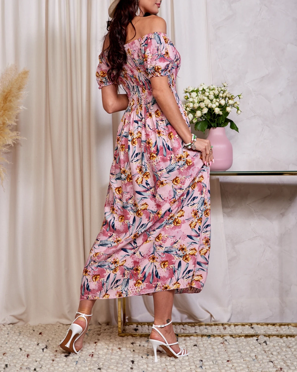 Resti Pink women's floral midi dress - Clothing