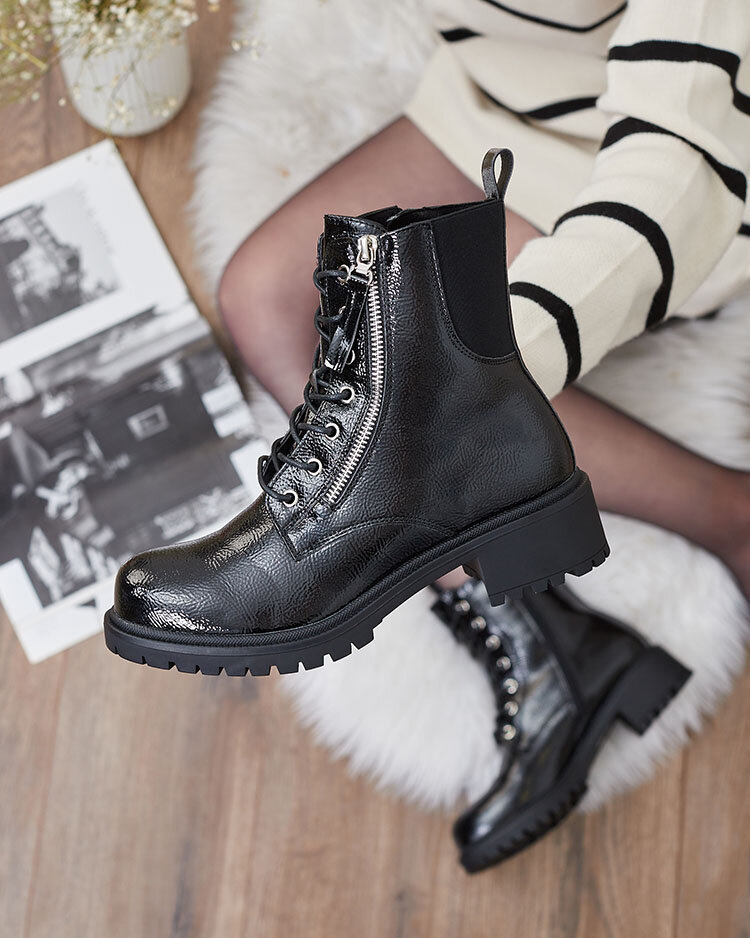 Resti Black eco leather patent leather women&#039;s bagger boots Gaddaxa