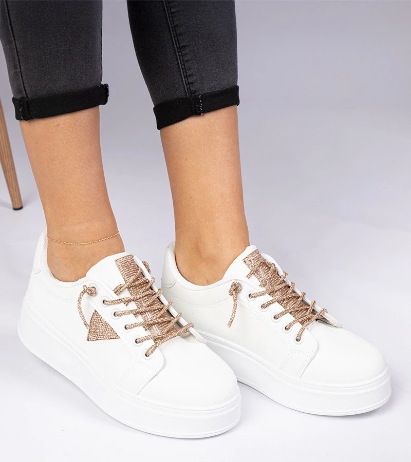 Gemre Adidași albi cu zirconii șampanie Treysi