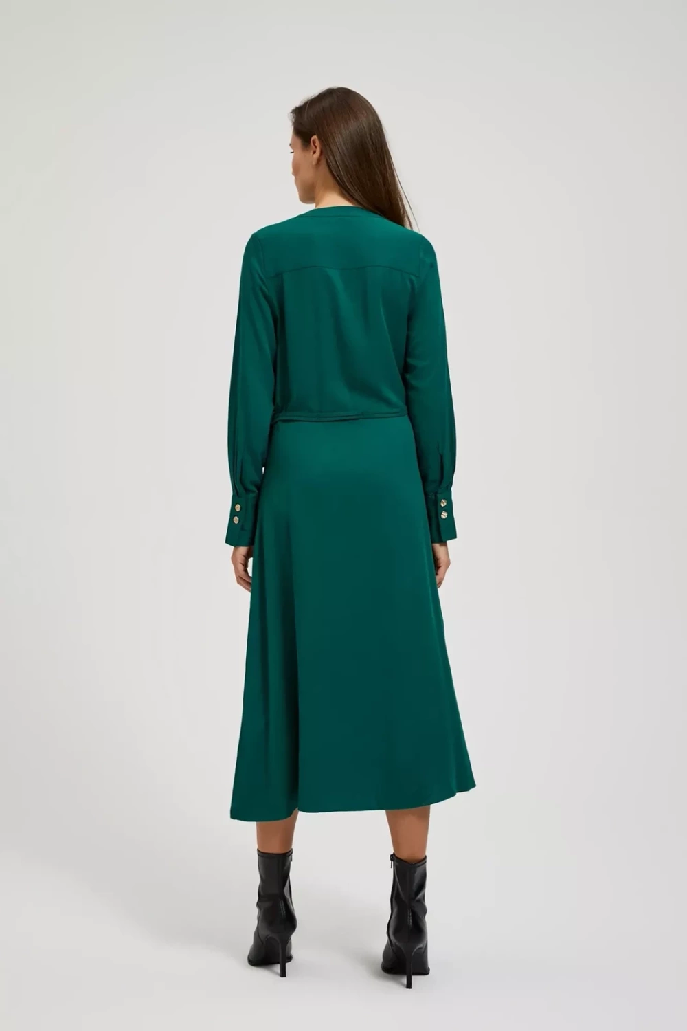 Marisse Emerald Midi Dress With Ruffles