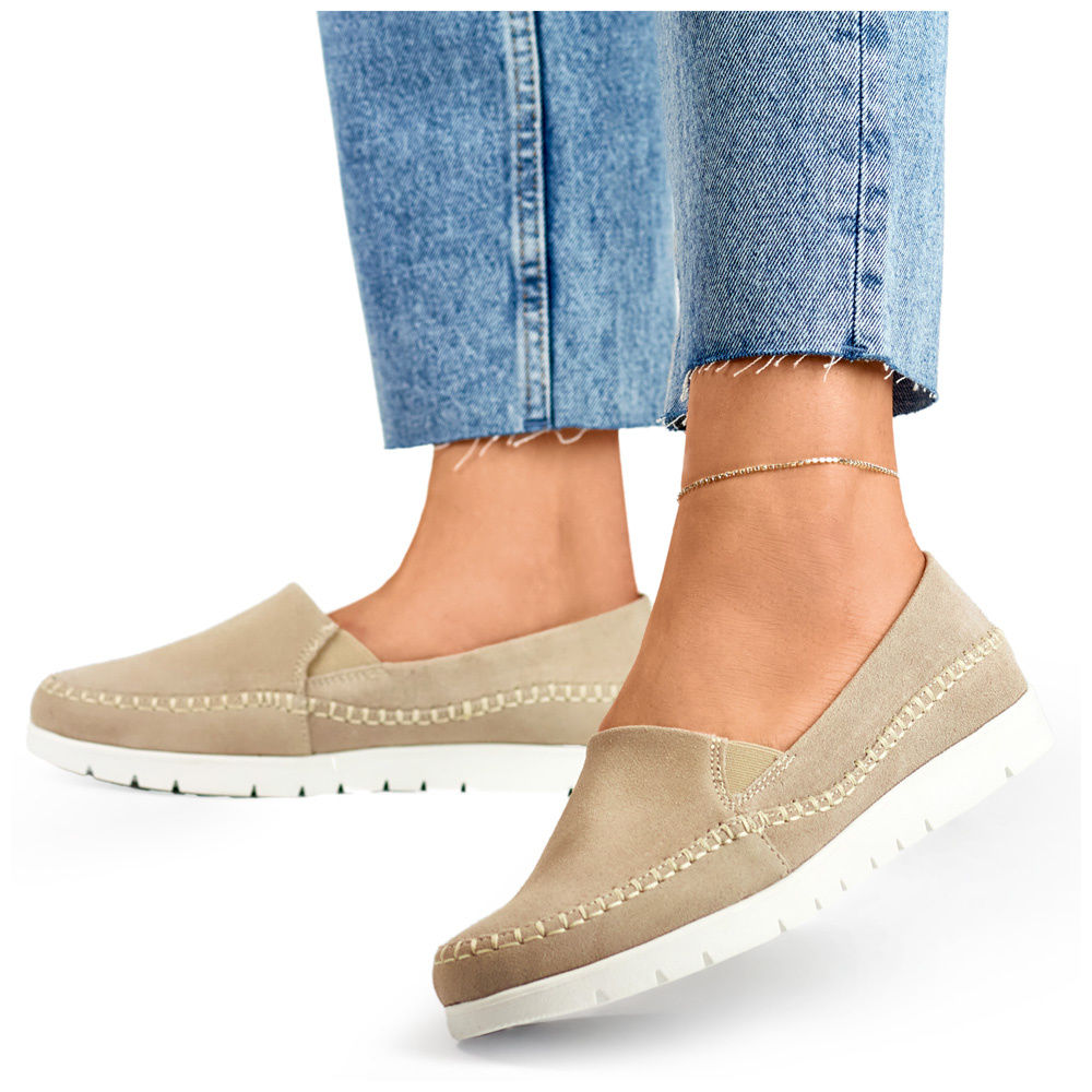 primohurt Wygodne półbuty damskie ze skóry naturalnej na płaskiej podeszwie