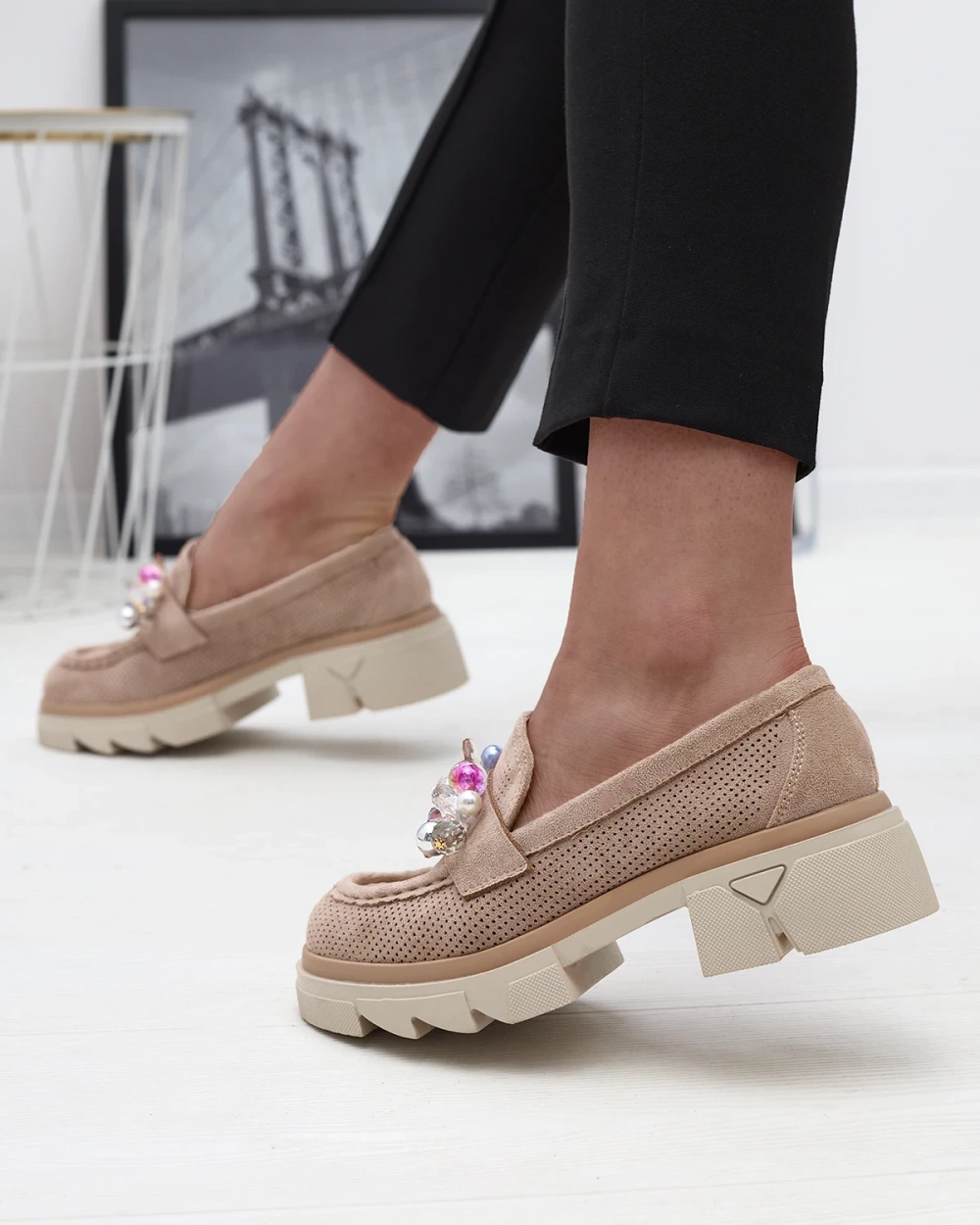 Resti Women&#039;s light brown openwork moccasins Peloga- Footwear