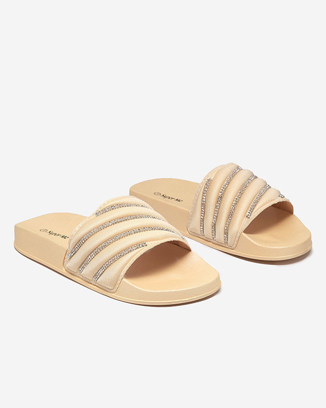 Дамски златни чехли с кубичен цирконий Mytaris