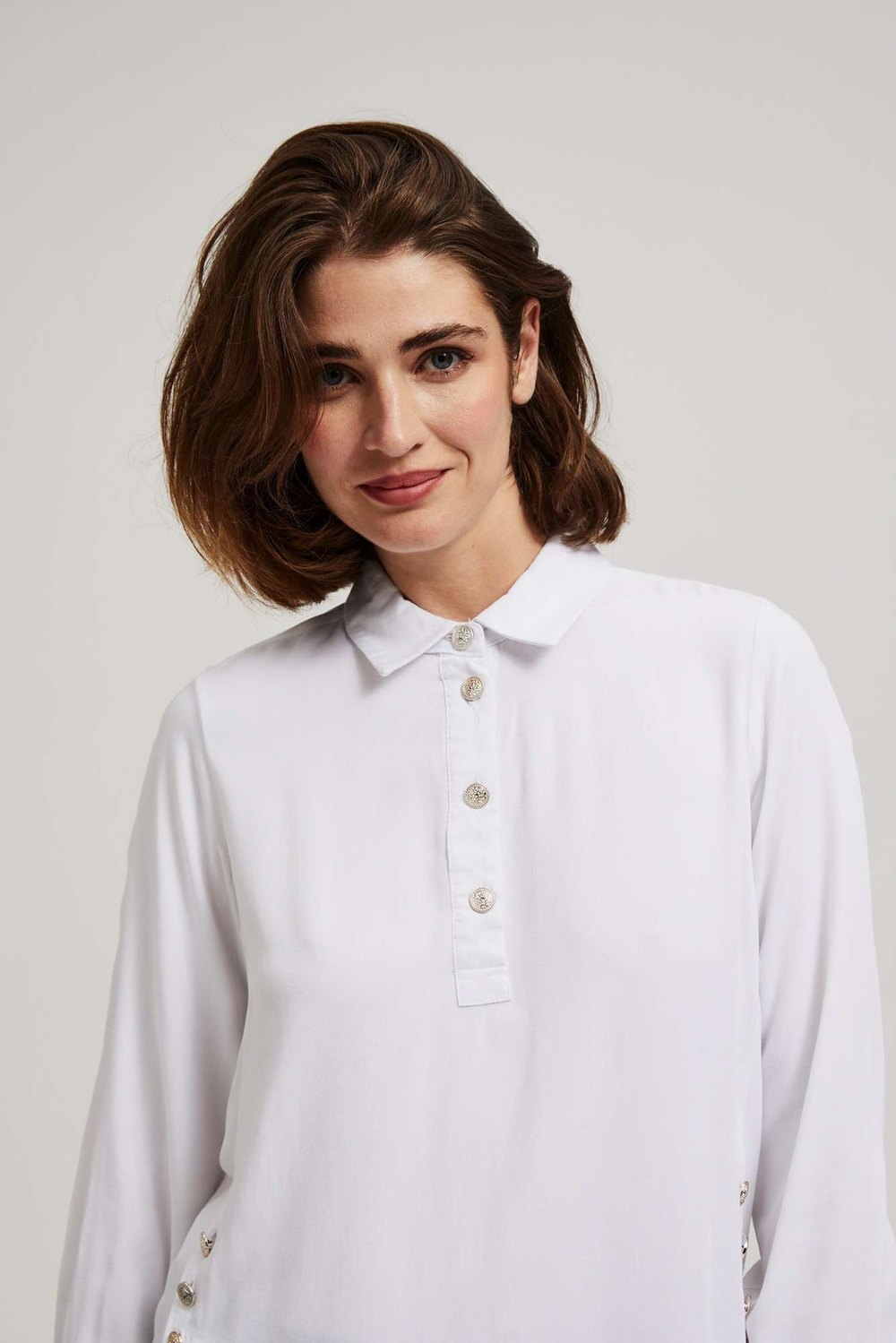 Marisse White Shirt With Decorative Buttons On The Neckline And Sleeves