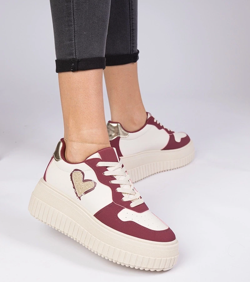 Gemre Adidași bordo de damă cu inimioară sclipitoare Laira