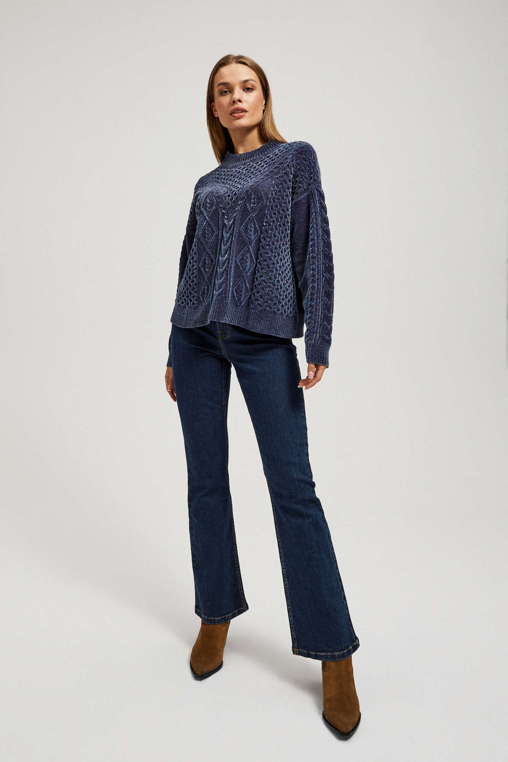 Marisse Navy Blue Sweater With Decorative Weave