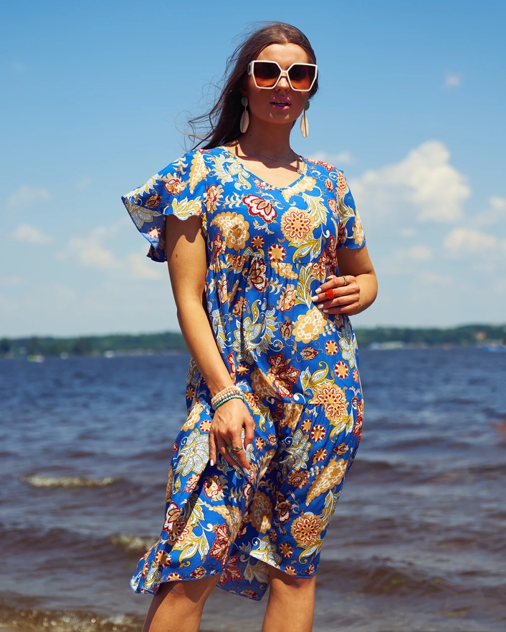 Resti Cobalt women's dress with colorful floral pattern