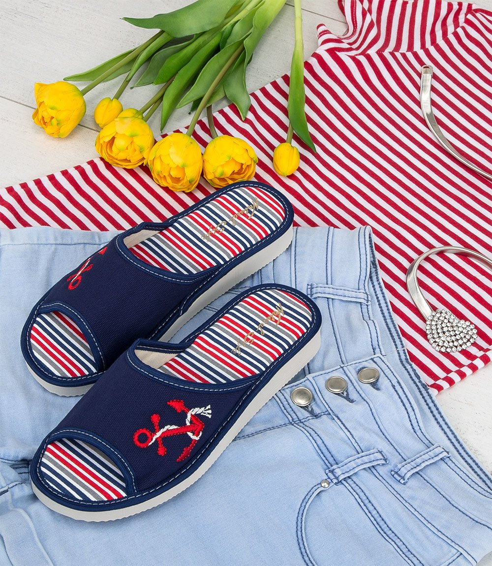 Дамски чехли Natural Style NS-095 Тъмносини райета