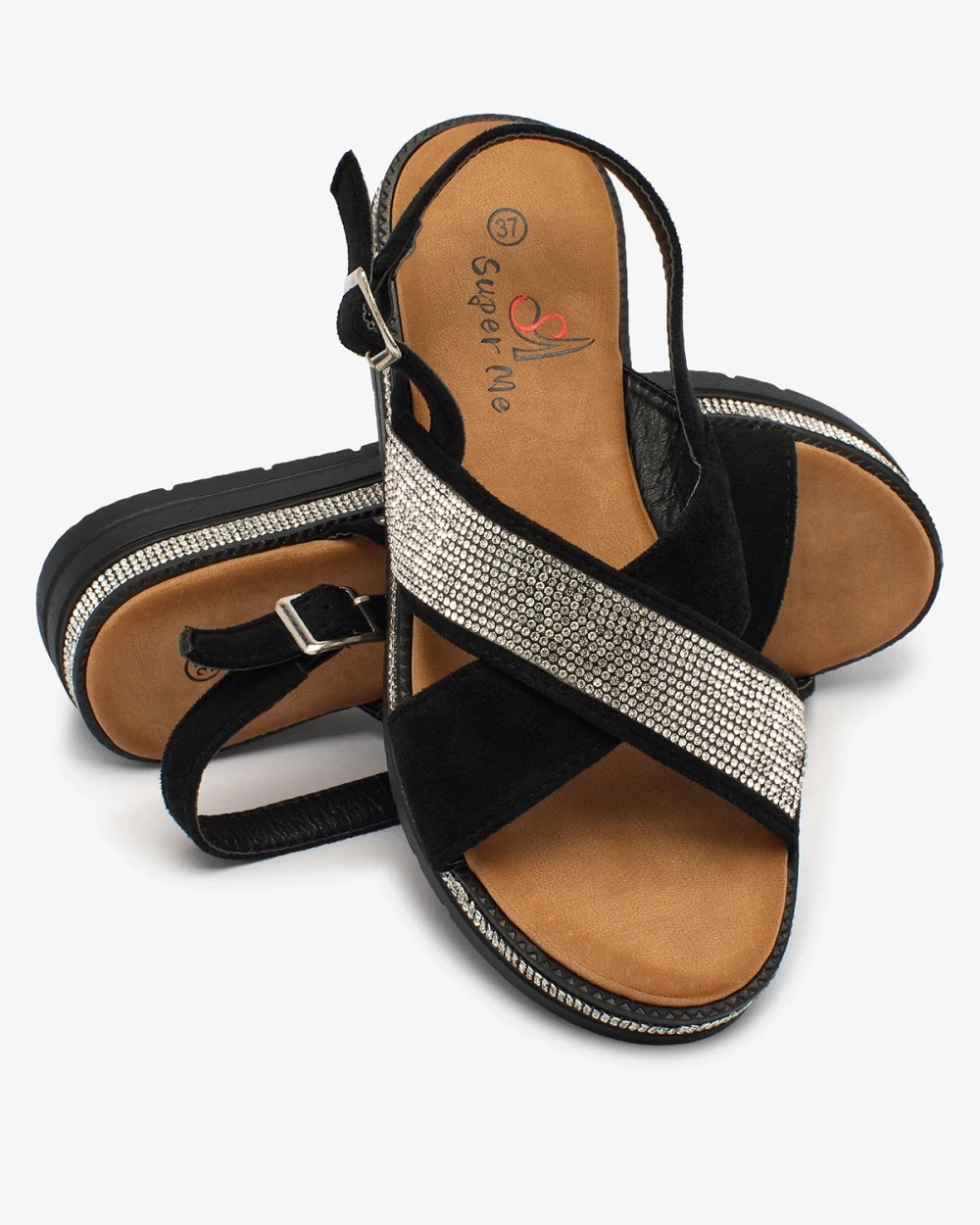 Resti Black women's eco-suede sandals with zircons Trikys