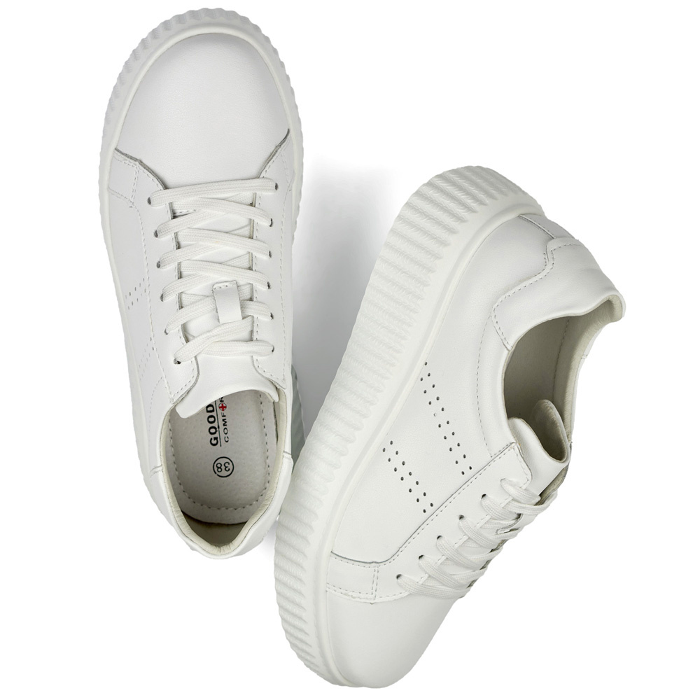 primohurt Białe buty sportowe damskie ze skóry naturalnej półbuty skórzane damskie
