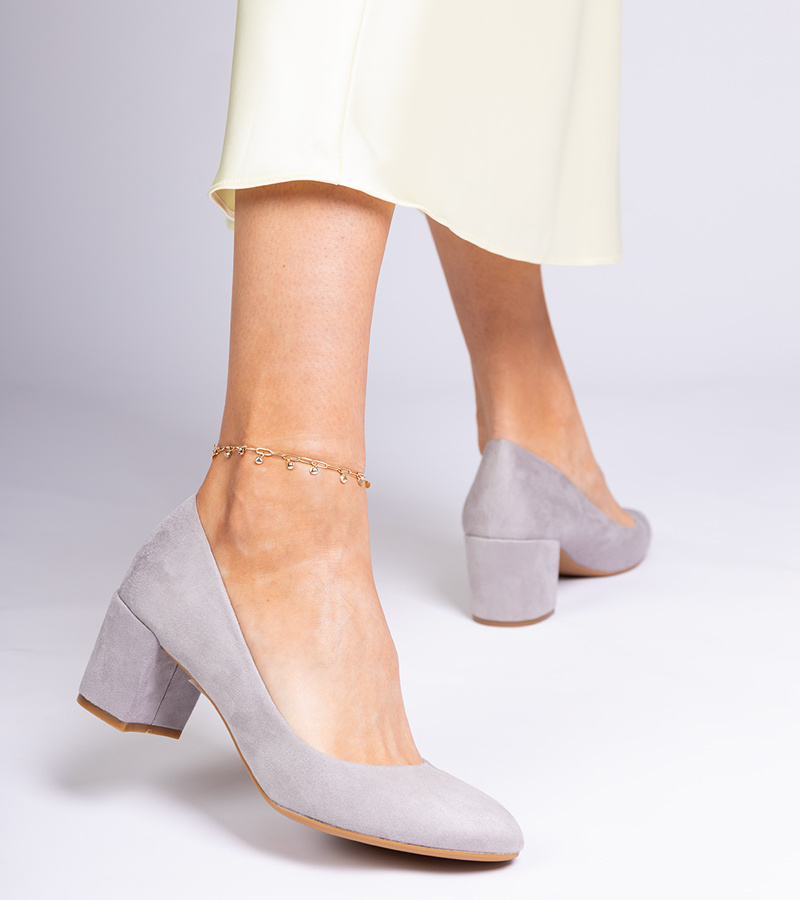 marka niezdefiniowana Gray block heel pumps made of eco-suede Telis