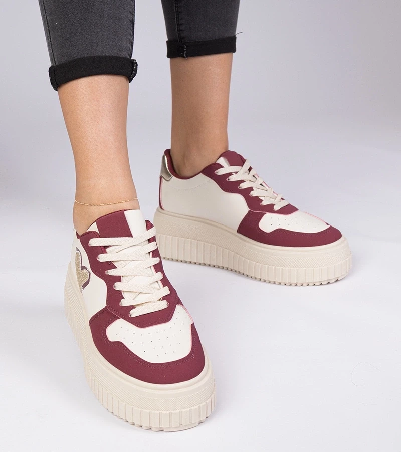 Gemre Adidași bordo de damă cu inimioară sclipitoare Laira