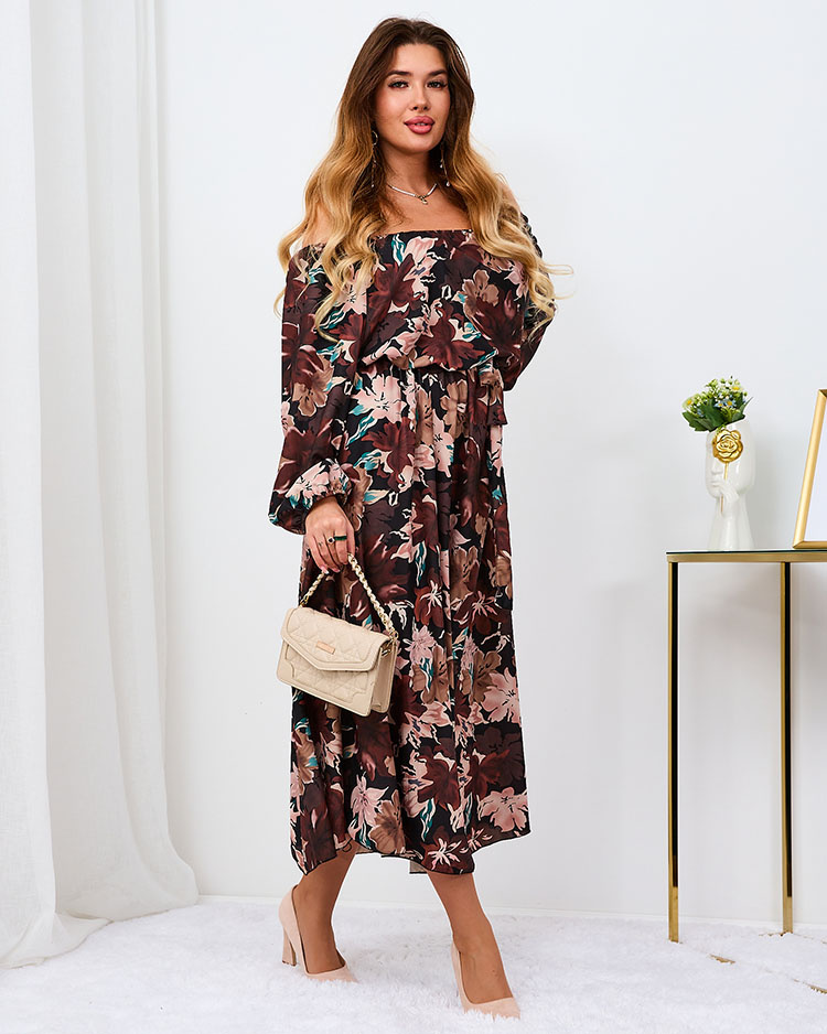 Resti Black and brown floral maxi dress for women