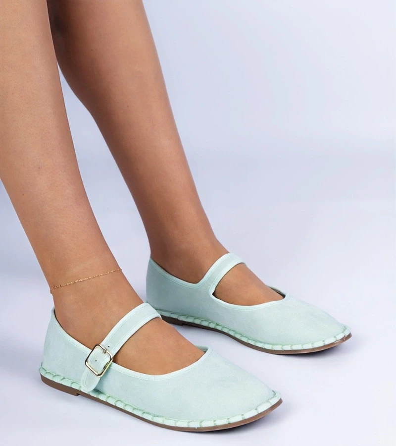 marka niezdefiniowana Green women's ballerinas with a strap Meremi