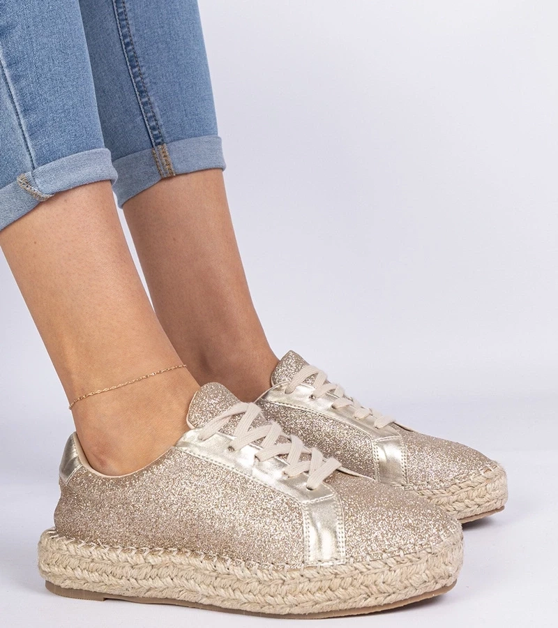 Gemre Espadrile aurii de damă decorate cu sclipici Taredo
