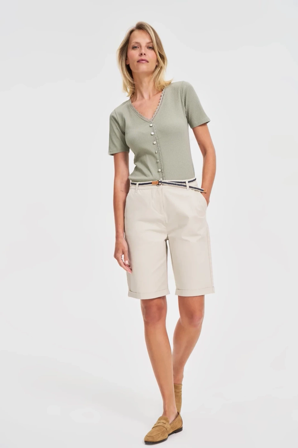 Marisse Beige Cotton Shorts With A Belt